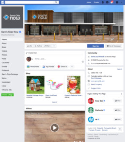 Facebook page design advertising the new Sam's Club Now store concept