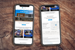 Mobile design for Sam's Club Now marketing experience, showing two mobile devices on wooden background.