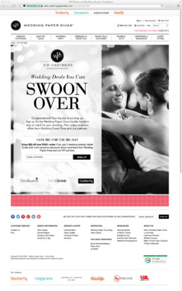 Landing page design with couple dancing. Wedding Deals You Can Swoon Over.