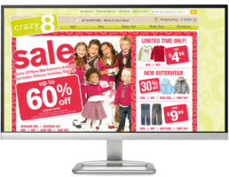Crazy8 website design showcasing sale message up to 60% off with group of boys and girls.