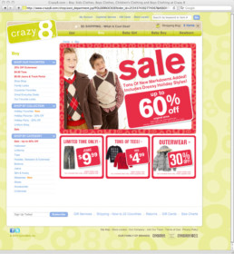 Crazy8 website landing page design with boys and sale messaging.