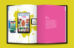 Epic! Brand design and brand book styleguide displaying color usage on a yellow background..