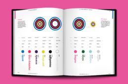 Epic! Brand design and brand book styleguide displaying color treatment on a pink background.